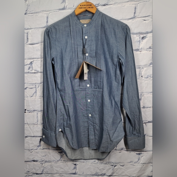 NWT Burberry Men's Benfleet Denim Blue Chambray Shirt Button Down Shirt sz XXS - Picture 6 of 16